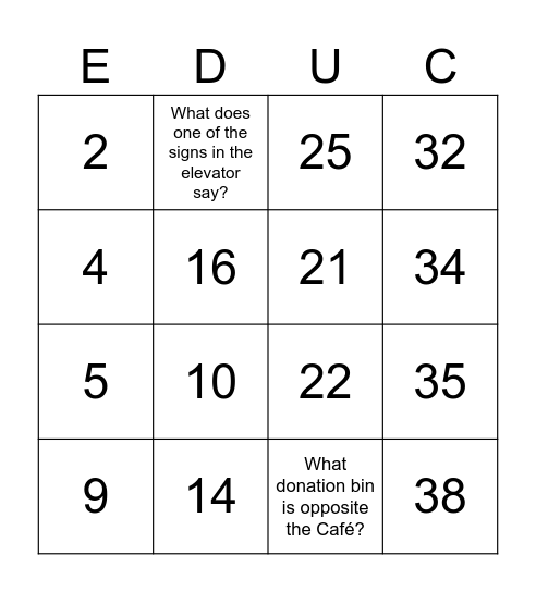 School of Education Bingo Card