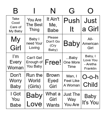 Baby Shower Music Bingo Card