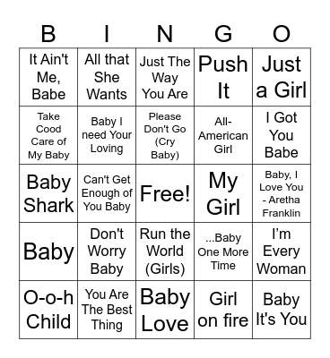 Baby Shower Music Bingo Card