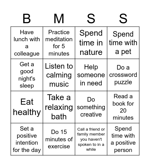 GFIT Wellness Bingo! Bingo Card