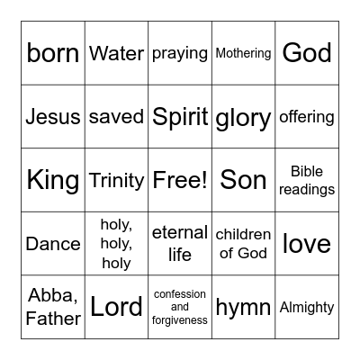 Holy Trinity Sunday Bingo Card