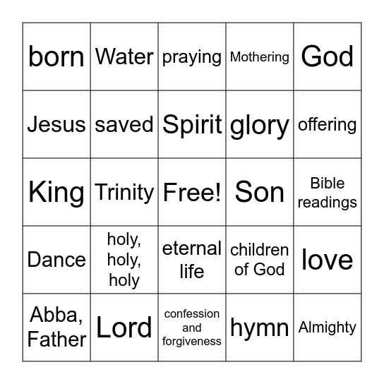 Holy Trinity Sunday Bingo Card