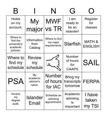 Academic Advising ("I know...") Bingo Card