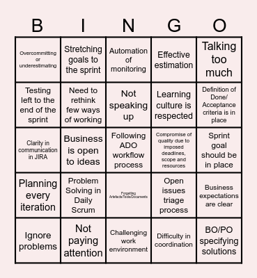 Retrospective Bingo Card