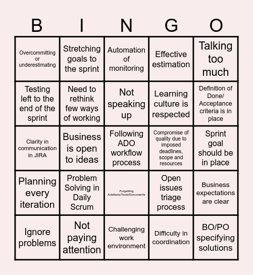 Retrospective Bingo Card