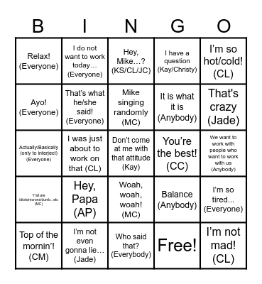 Jelly Bean Bingo Card