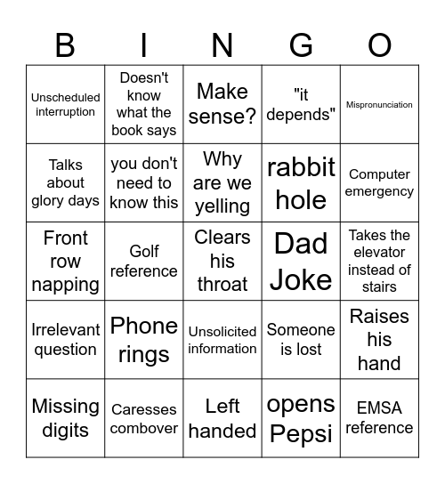 Paramedic Class Bingo Card