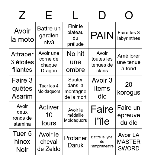 Zeldo Bingo Card