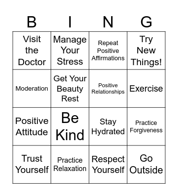 "empowHER" Healthy Habits Bingo Card