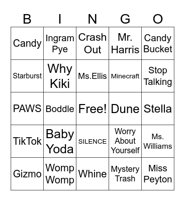 Mr. Harris Class Bingo Card