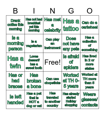 Get To Know Your Coworkers! Bingo Card