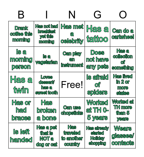 Get To Know Your Coworkers! Bingo Card