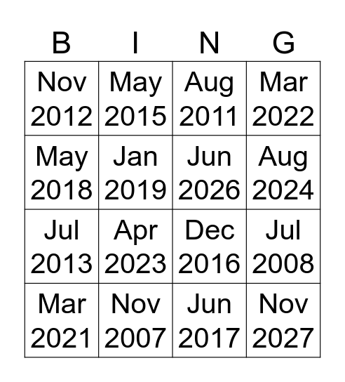 See more dates Bingo Card