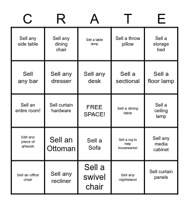 Crate and Barrel Double Rewards Bingo Card