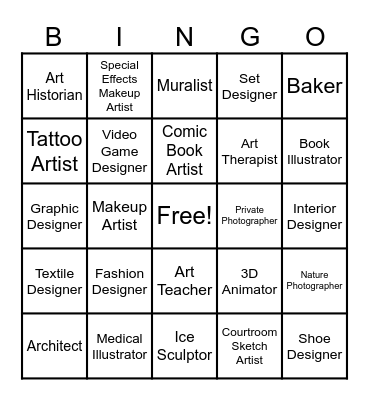 Art Career Bingo Card