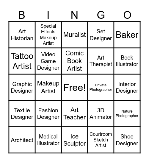 Art Career Bingo Card