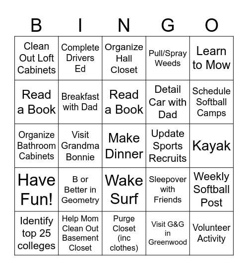 Summer of '24 Bingo Card