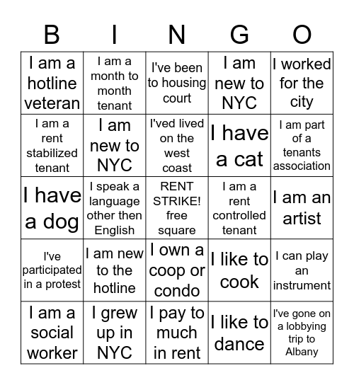 Volunteer Bingo Card