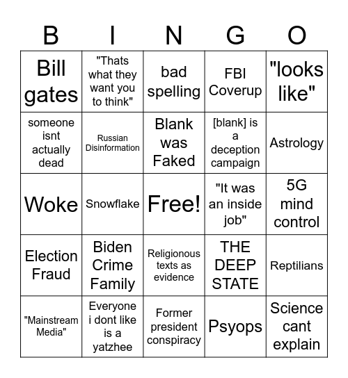 Modern Conspiracy Bingo Card