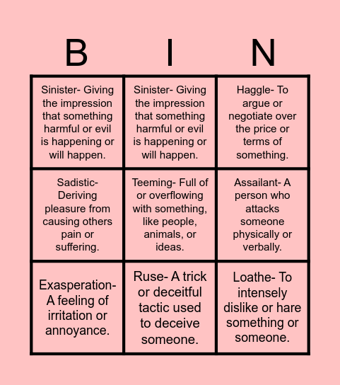 Vocab Choice Board Bingo Card