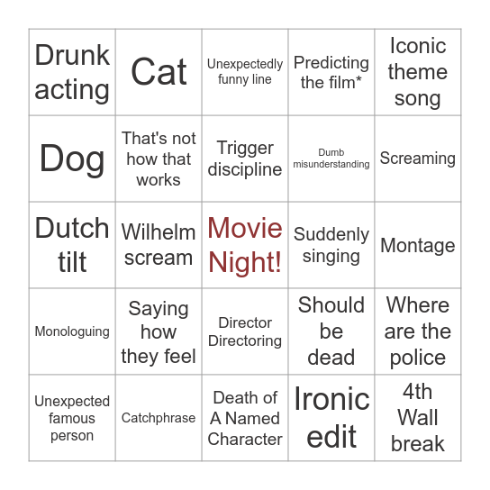 Movie Night Bingo Card