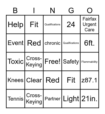 Safety Bingo Card