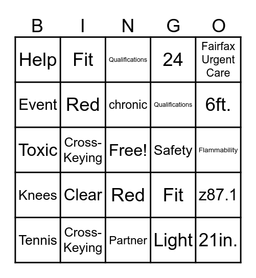 Safety Bingo Card