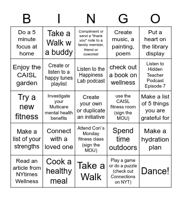 CAISL WELLNESS 2024 Bingo Card