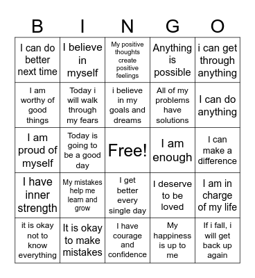 Positive affermations Bingo Card