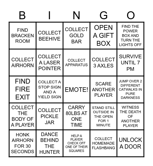 MANHUNT BINGO Card