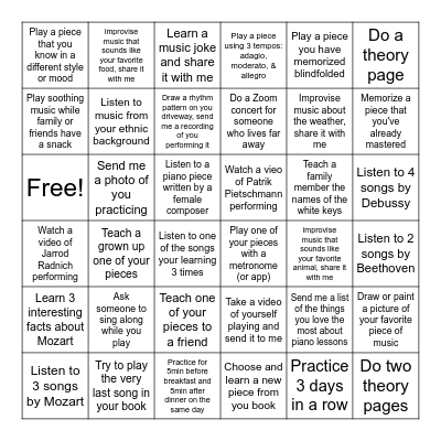 Summer Bingo Challenge - Beginner/Elementary Bingo Card