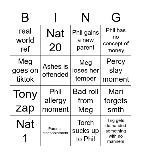 Meg's Bingo Card