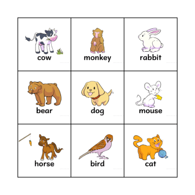 Animals Bingo Card