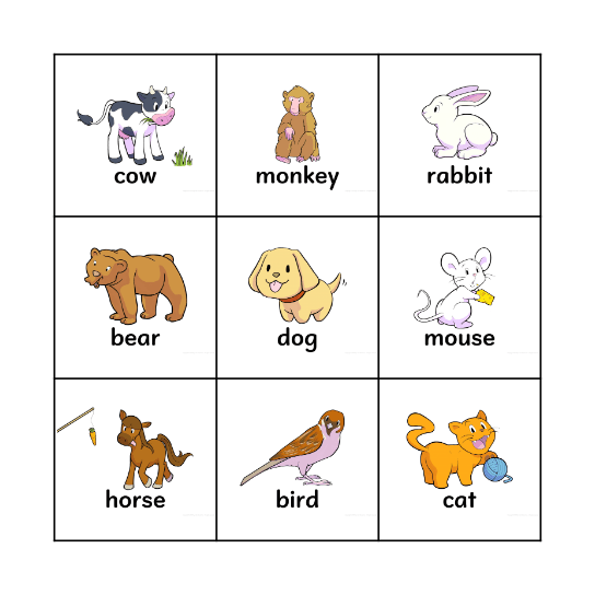 Animals Bingo Card