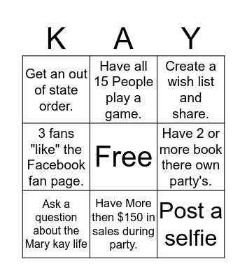 Mary Kay Hostess Bingo Card