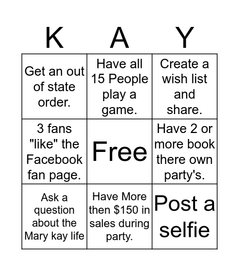 Mary Kay Hostess Bingo Card