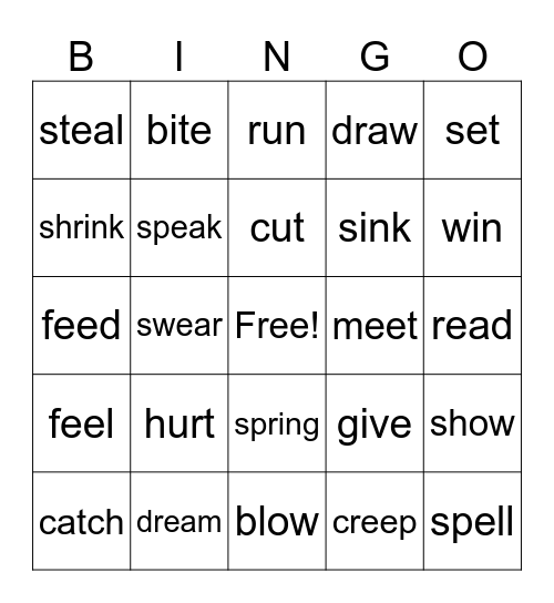 B1-B2 Irregular verbs Bingo Card