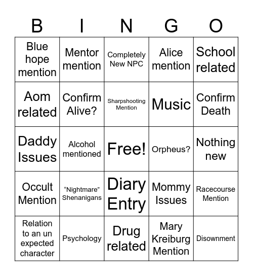Frederick Birthday Letter Bingo Card
