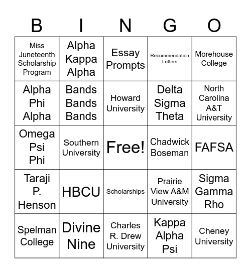 HBCU/D9 BINGO Card