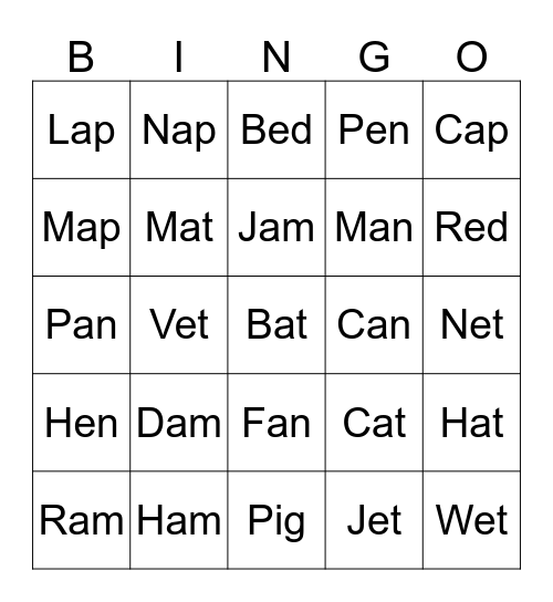 Phonics Units 1-3 Bingo Card
