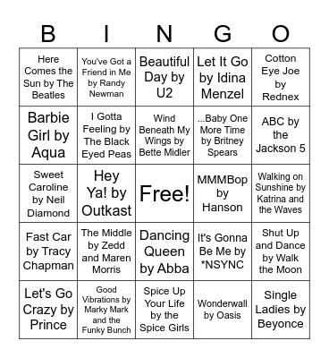 Songs You Should Know Music Bingo Card