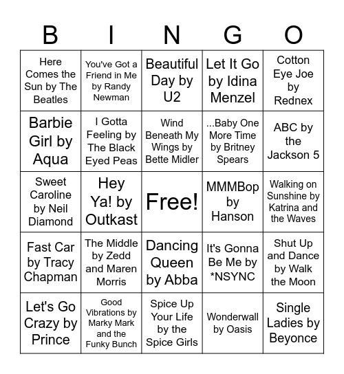 Songs You Should Know Music Bingo Card