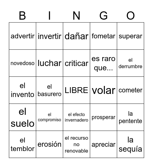 L3 U3 Repaso de vocabulario Bingo Card