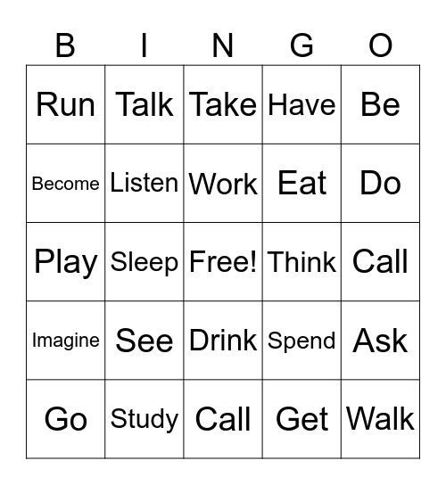 English I Bingo Card
