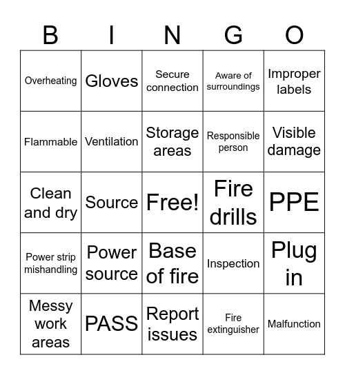 Safety Training Bingo Card