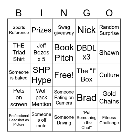 DBDL Bingo Card