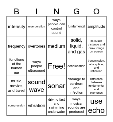 Science Chapter 16 Bingo Card