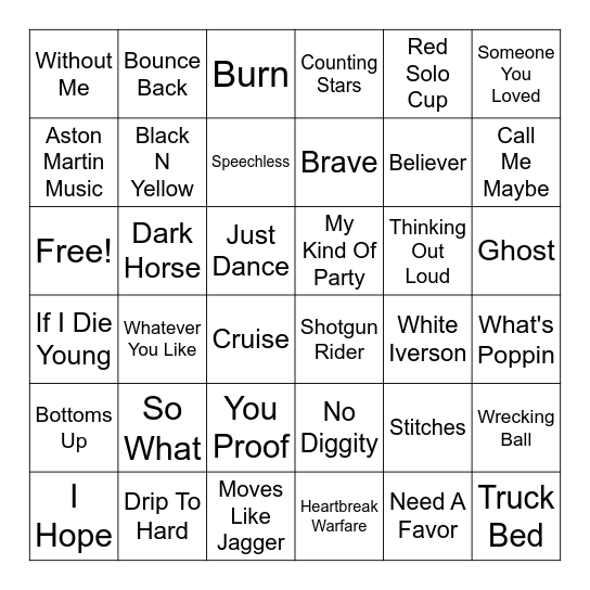 music-bingo-card