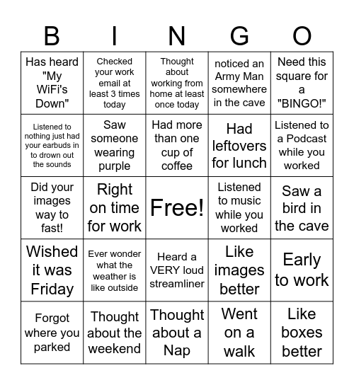 Cave Bingo Card