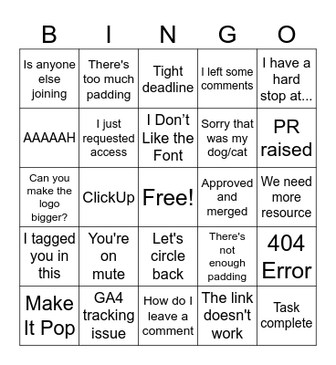 Agency Test Board Bingo Card